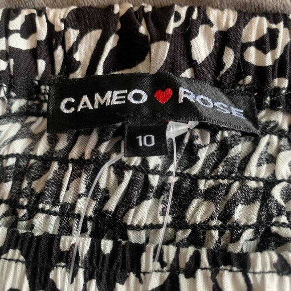 Cameo Rose palazzo Pants Elastic Smocked Waist Band Black & White Print Sz US 8 - Picture 5 of 7
